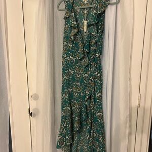 Floral Green Sleeveless Wrap Dress